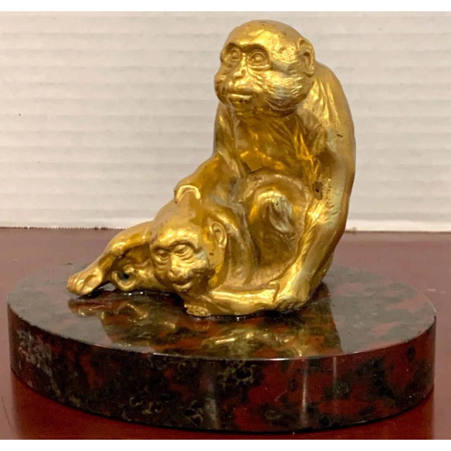 Bronze Early 20th Century French Gilt Bronze Sculpture of Seated Monkeys For Sale - Image 8 of 9