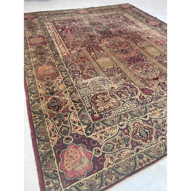 1900s COLLECTOR'S ROYAL PEACOCK KERMAN Duel Cypress Tree of Life Rug 9 x 11.8 For Sale - Image 10 of 17