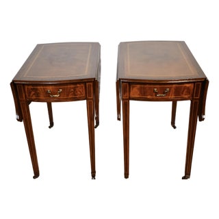 1920 Antique Pair of Columbia Regency Style Mahogany Pembroke Side / End Tables For Sale