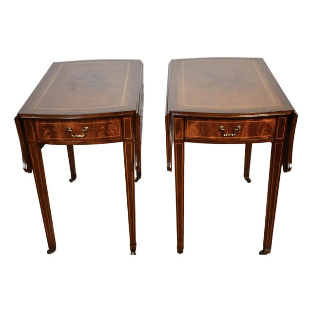 1920 Antique Pair of Columbia Regency Style Mahogany Pembroke Side / End Tables For Sale