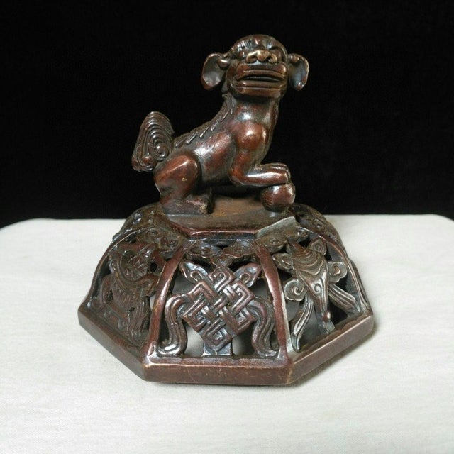 Vintage Bronze Incense Burner – 9.8" Gilt Censer With Lion Finial & Octagonal Lid For Sale In Los Angeles - Image 6 of 9