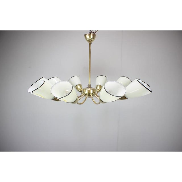 Mid-Century Modern Czechoslovak Brass and Glass 10-Arm Chandelier, 1960s For Sale - Image 3 of 15