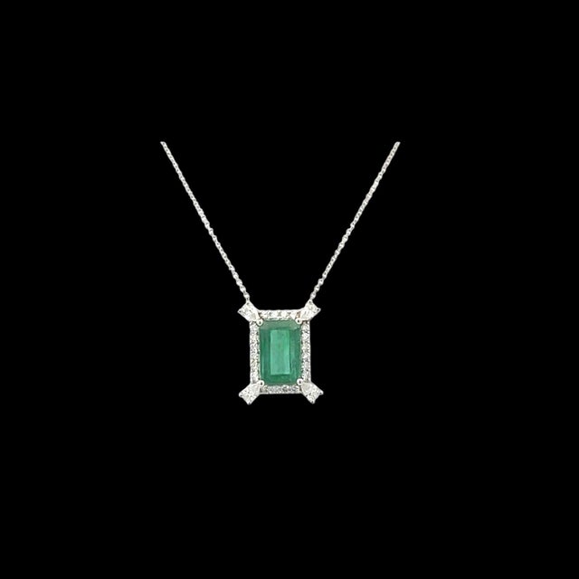 Natural Emerald Diamond Necklace 18" 14k Gold 6.04 TCW Certified For Sale In New York - Image 6 of 12