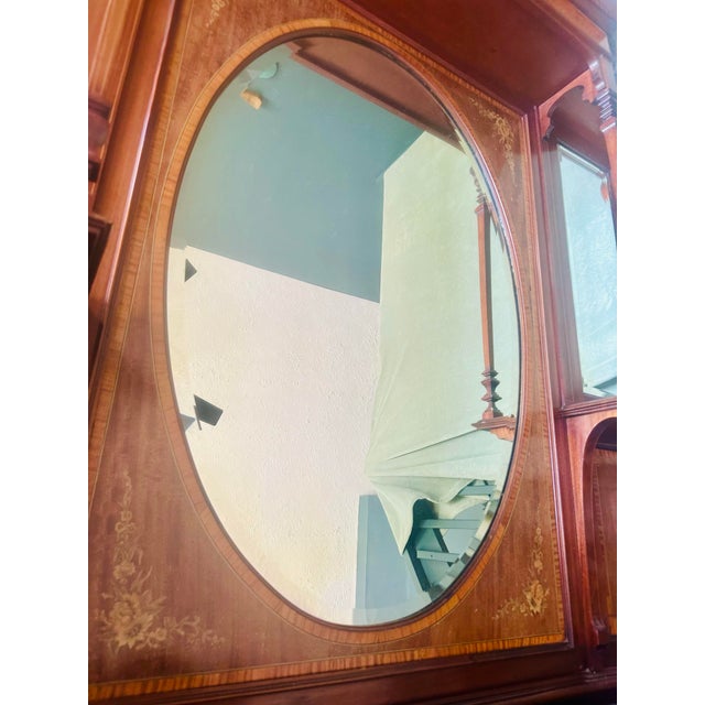Late 19th Century Antique Edwardian Sheraton Revival Inlaid Mahogany Mirror-Back Cabinet For Sale - Image 5 of 8