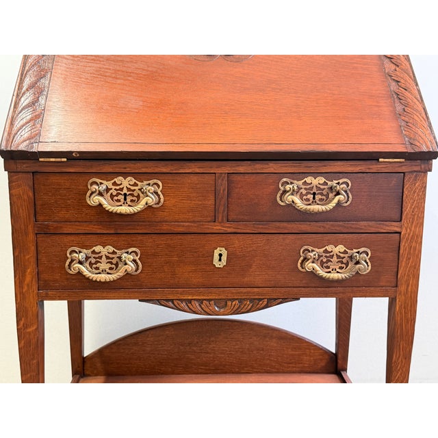 Wood Antique Victorian Slant Front Carved Secretary For Sale - Image 7 of 16