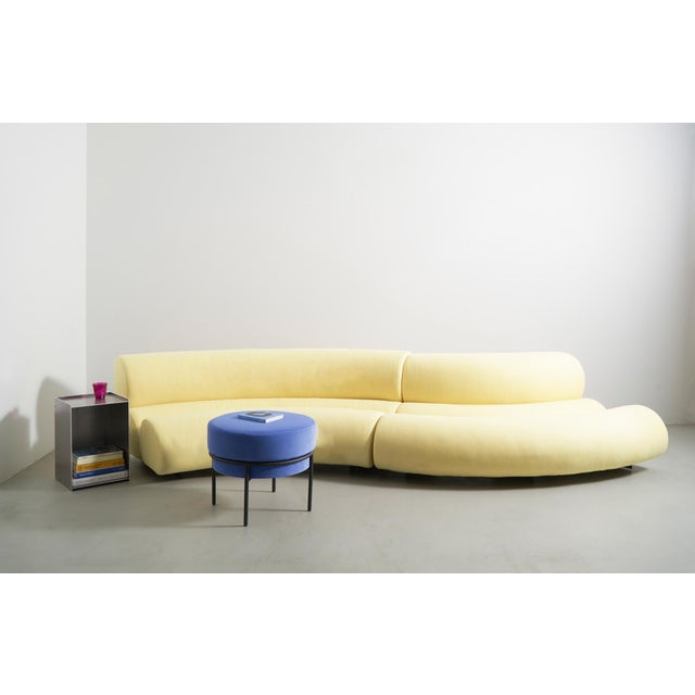 Contemporary Modern Celeste Curved Sofa in Yellow Wool Felt and Black Metal Base For Sale - Image 9 of 10