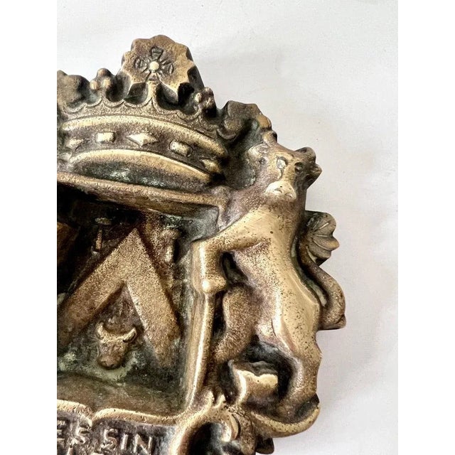 Solid Brass French Ash Tray with Coat of Arms For Sale - Image 11 of 12