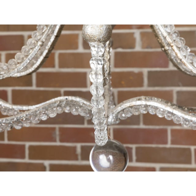 Italian Italian Vintage Crystal and Steel Six-Light Chandelier with Faceted Beads, Wired For Sale - Image 3 of 12
