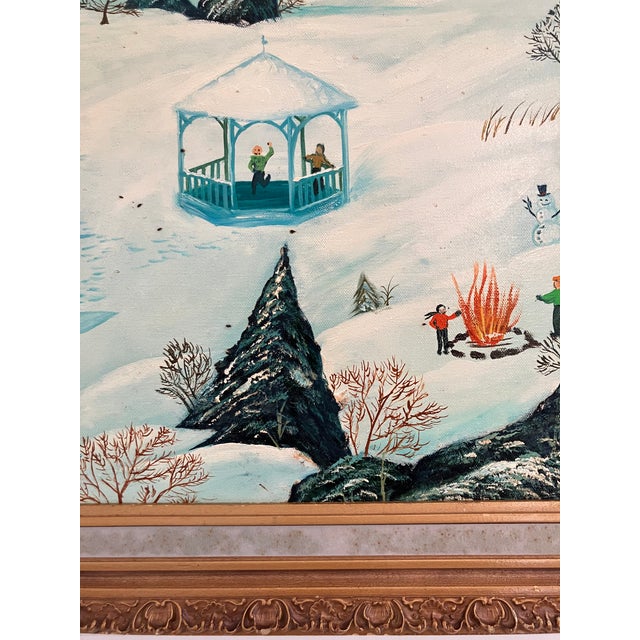 Folk Art Large Vintage Winter Folk Painting by Stan Well For Sale - Image 3 of 13