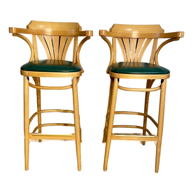 Vintage Pair Bentwood Bar Stools Gar Products Attributed Radomsko ZMG For Sale
