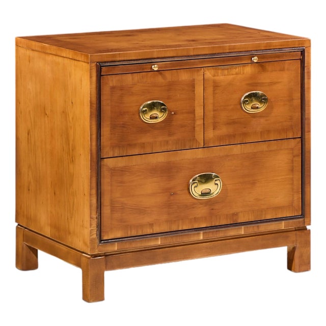 Hickory Manufacturing Mid Century Walnut and Brass Campaign Nightstand For Sale