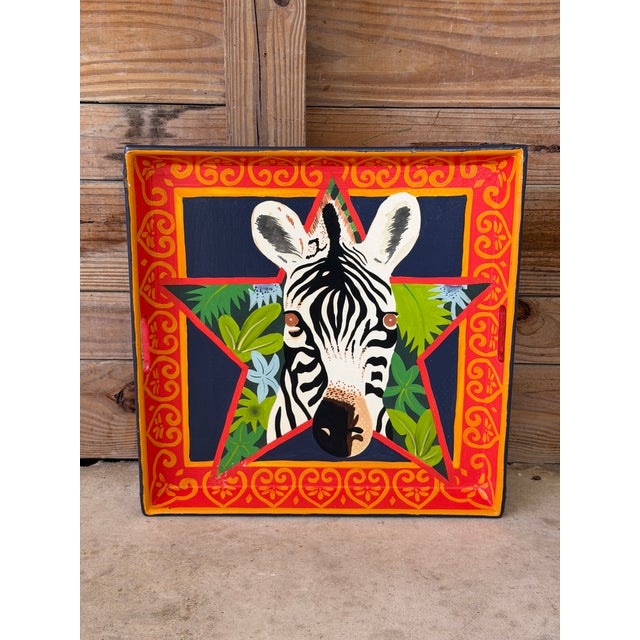 Vintage Hand-Painted Papier-Mâché Zebra Decorative Tray From the Mole Hole For Sale - Image 12 of 12