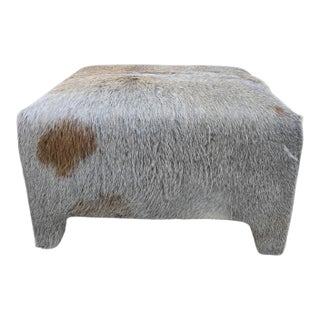 Vintage Rustic Modern Cowhide Ottoman Newly Reupholstered in Cowhide For Sale