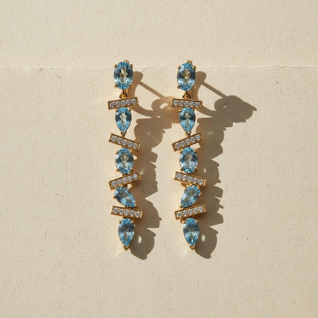 Modern Geometric Topazes Drop Earrings, Silver, Gold, Pair For Sale - Image 10 of 10