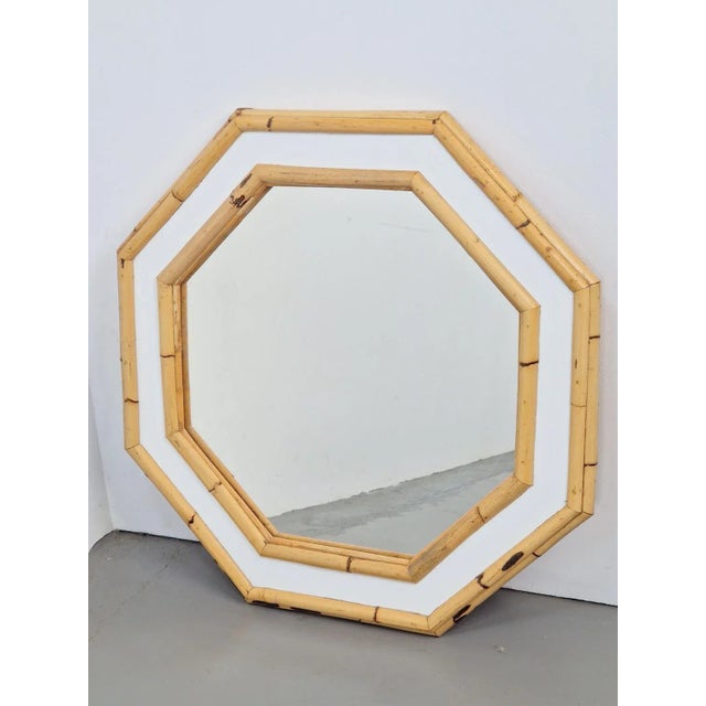 Vintage Bohemian Bamboo Octagon Wall Mirror, Italy, 1960s For Sale - Image 6 of 6