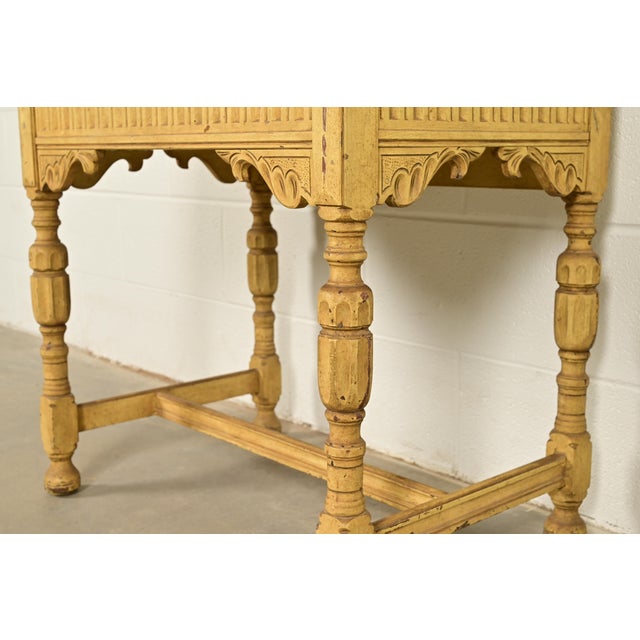 Berkey & Gay Antique English Jacobean Cream Painted Lift Top Bar Cabinet, Circa 1920s For Sale - Image 12 of 16