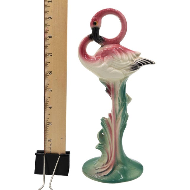 1950s Large 10" MCM California Pottery Ceramic Bashful Pink Flamingo Tabletop Statue For Sale - Image 10 of 10
