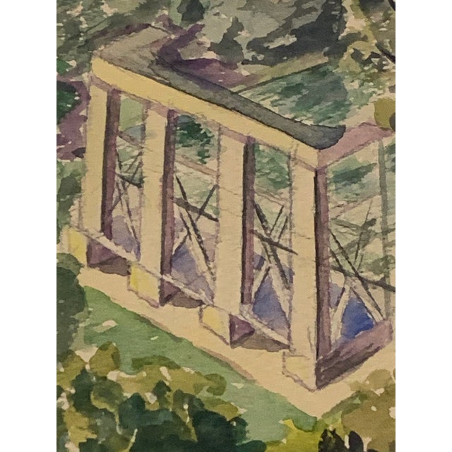 Wood 1950 Mid-Century Modernist Rural Landscape Watercolor, Signed & Framed For Sale - Image 7 of 11