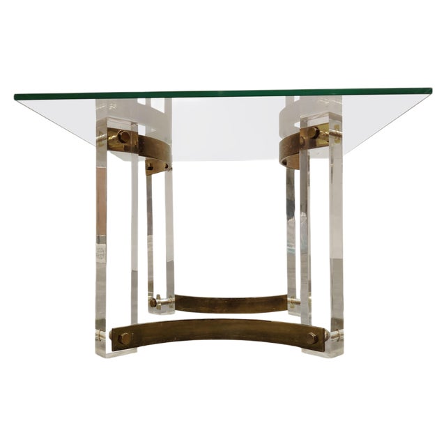 Brass and Acrylic Glass Coffee Table, 1970s For Sale