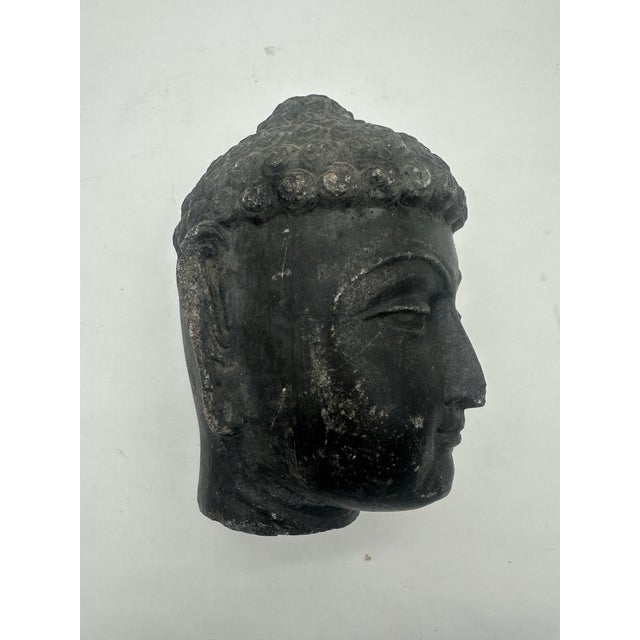 Mid 19th Century Mid to Late 1800s Stone Buddha Head Sculpture Statue 7" Heavy Fragment For Sale - Image 5 of 9