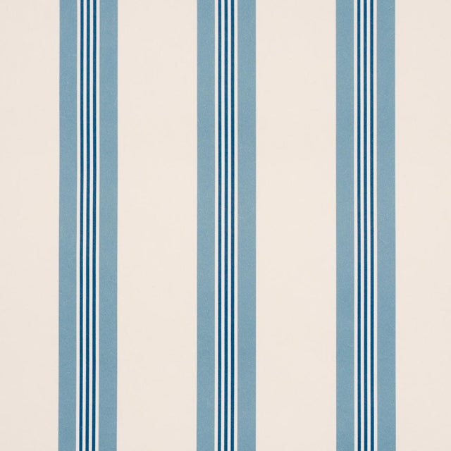 Traditional Sample - Schumacher Chatham Stripe Wallcovering In Delft For Sale - Image 3 of 6