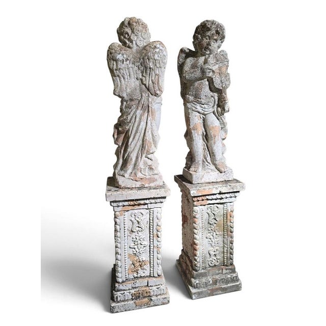 Antique Italian Terracotta Musical Cherubs on Pedestals, 1890, Set of 2 For Sale - Image 10 of 11