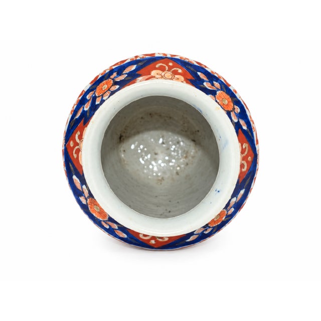 Blue Antique 19th Century Japanese Imari Porcelain Vase— Hand-Painted Cobalt, Iron-Red & Gilt — Ribbed Form For Sale - Image 8 of 10