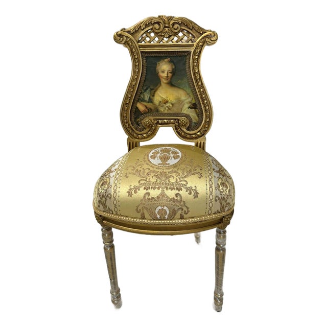 Gold Accent Chair With Lady Portrait – Elegant Baroque Style For Sale