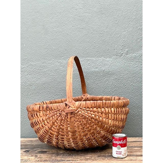 American Vintage Handwoven Shaker Rattan Basket For Sale - Image 3 of 12
