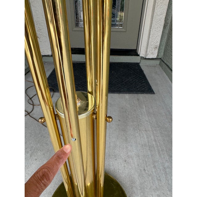 Mid-Century Modern Vintage 5-Light Floor Lamp Polished Brass Body Stylized Calla Lily Flower Shades For Sale - Image 3 of 12