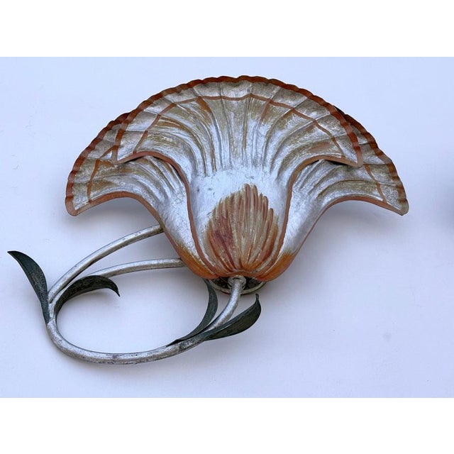 Large Italian Silver Leaf and Metal Flower Wall Sconces, 1970s, Set of 2 For Sale - Image 10 of 18