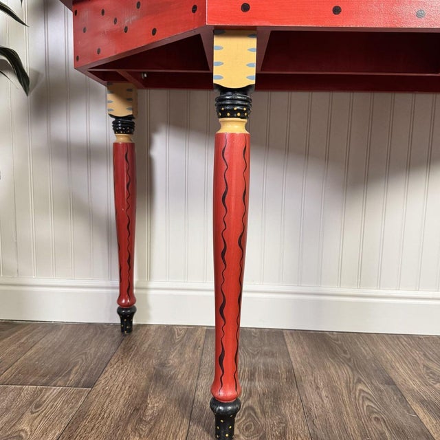 Red Vintage 1990s Hand-Painted Stonehouse Farm Goods Demilune Desk or Console For Sale - Image 8 of 15