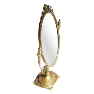 Mid-Century Oval Ornate Brass Vanity Swivel Mirror, 1960s For Sale