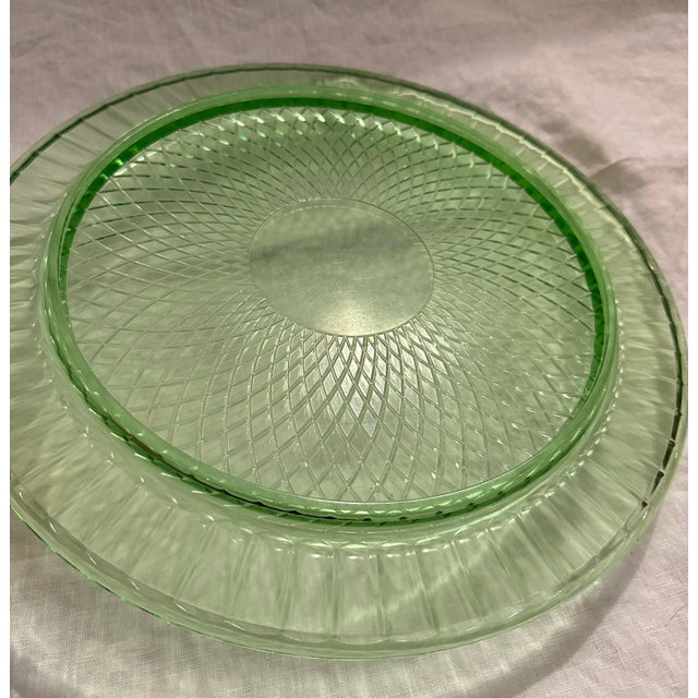 Vintage Green Depression Glass Cake Plate For Sale - Image 4 of 4