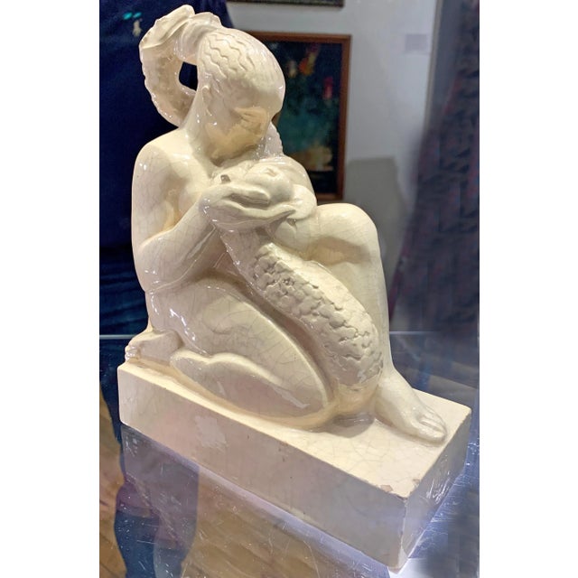 Art Deco Early 20th Century Art Deco "Eve and the Serpent" Ceramic Sculpture by Marcel Merignargues For Sale - Image 3 of 6
