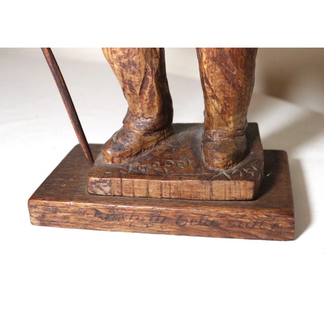 Antique 1751 Folk Art Hand Carved Wood Figural Jaeger Man Sculpture Statue For Sale - Image 9 of 12