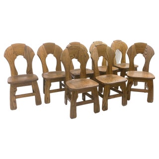 Mid-Century Modern Brutalist Wooden Chairs, Belgium, 1970s, Set of 8 For Sale