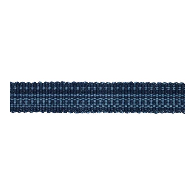 SAMPLE - Schumacher Cotton Strie Tape Narrow In Indigo 1/2" For Sale