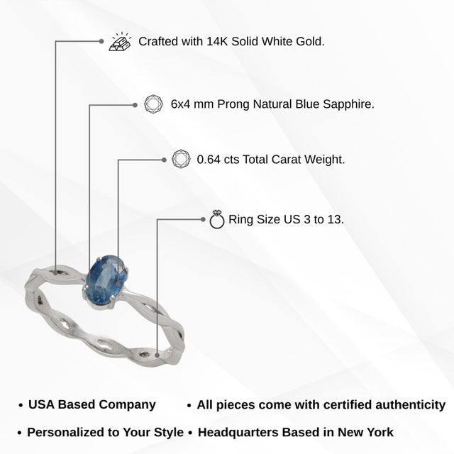 14k Gold Minimalist Oval Blue Sapphire Solitaire Ring With Twisted Band Size 5.5 For Sale - Image 11 of 15