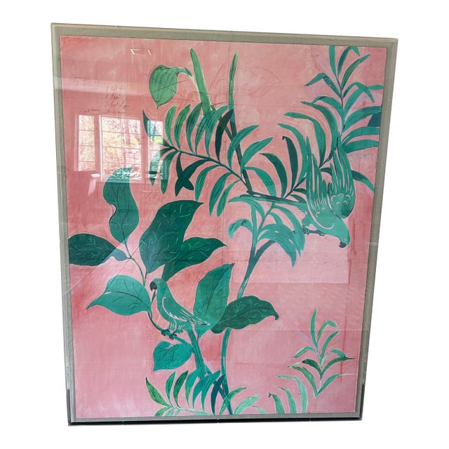 Contemporary Paule Marrot Pink Birds Artwork, Acrylic - Frame For Sale