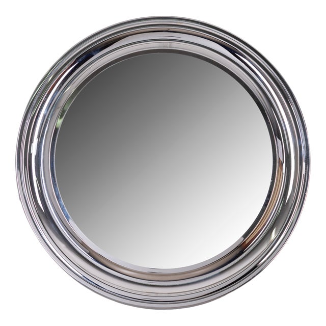 Vintage Italian Round Wall Mirror in Chromed Metal, 1970s For Sale
