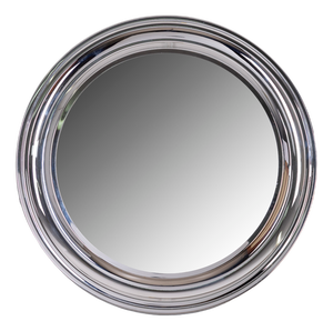 Vintage Italian Round Wall Mirror in Chromed Metal, 1970s