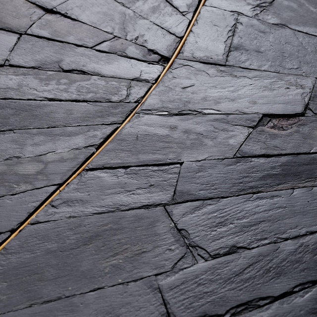 Vintage French Slate + Brass Side Table Signed MARLO For Sale In Chicago - Image 6 of 10