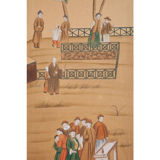 Chinoiserie Hand-Painted Four Panel Screen With Pagodas and Flowers For Sale In Los Angeles - Image 6 of 10