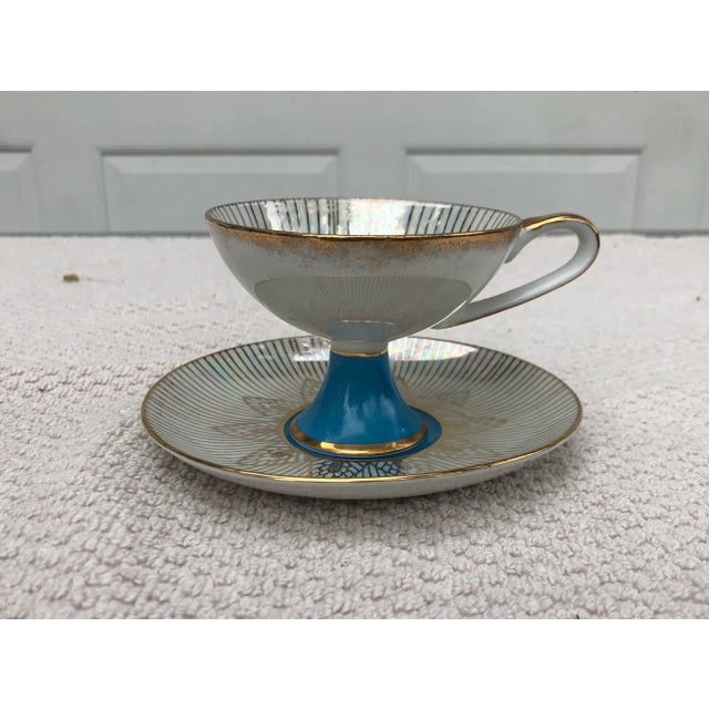 Hollywood Regency Vintage Bone China Tea Cups & Saucers Set- 4 Pieces For Sale - Image 3 of 11