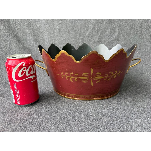 Vintage Maroon Gold Hand Painted French Tole Cachepot For Sale - Image 12 of 13
