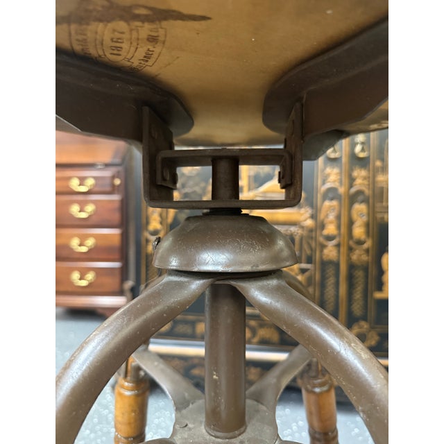 Brown Antique S. Bent & Bros. Industrial Swivel Stool For Sale - Image 8 of 10