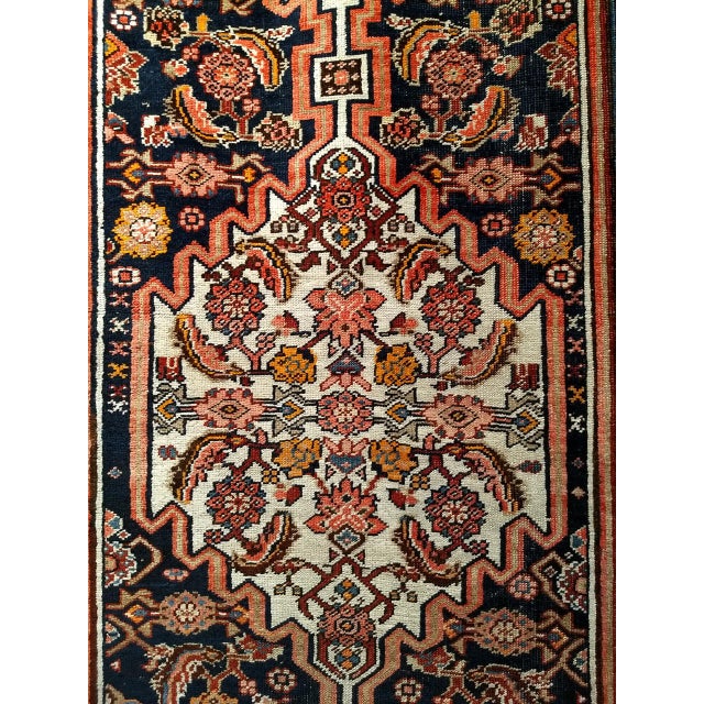 19th Century Vintage Persian Bidjar Wide Runner, Hand-Knotted Wool, Geometric Medallion Pattern, Navy & Ivory, 4x14 For Sale - Image 5 of 18