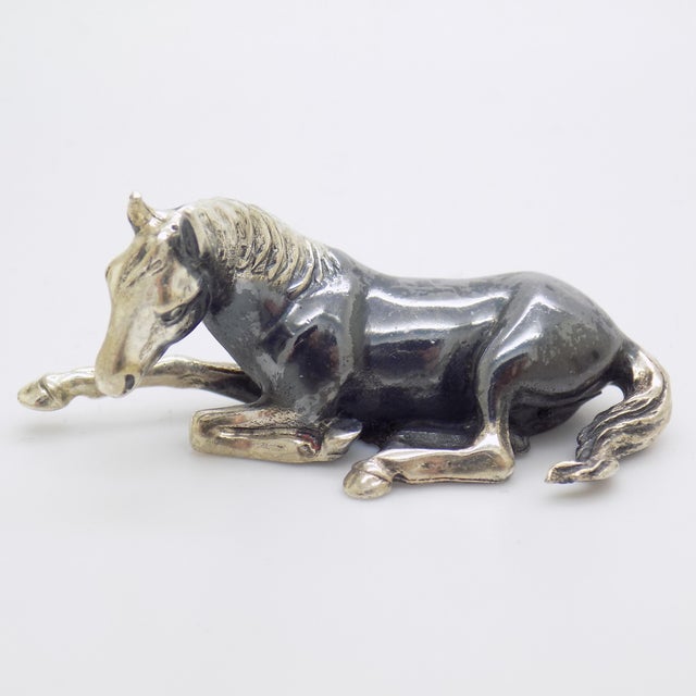 Vintage Italian Handmade Genuine Silver Saturno Branded Sitting Horse Figurine, 1980s For Sale - Image 12 of 12