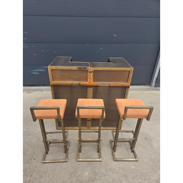 Metal Vintage Brass Modular Bar with Bar Stools from Maison Jansen, 1970, Set of 5 For Sale - Image 7 of 12